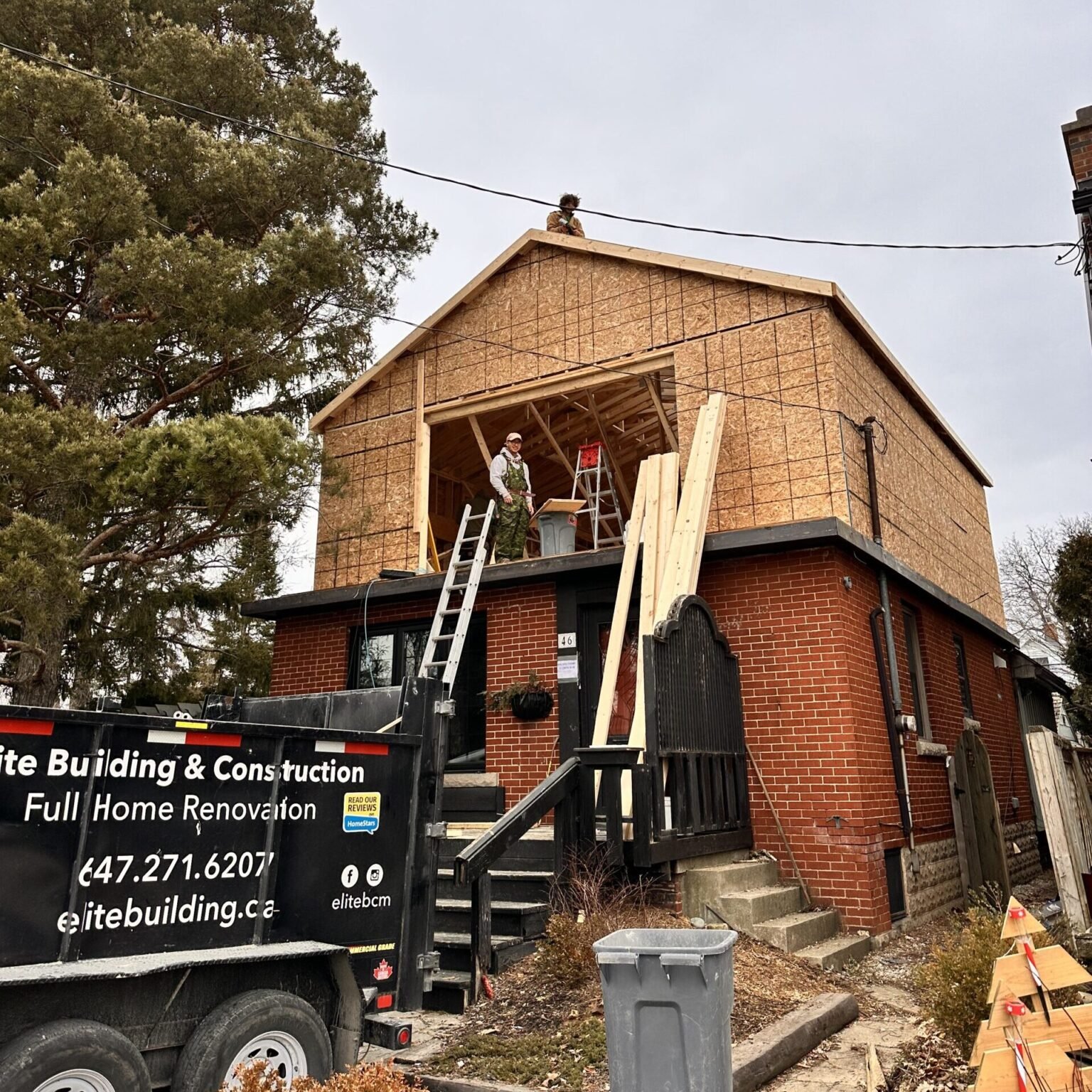Second storey home addition construction on a brick bungalow in Hamilton by Elite Building & Construction