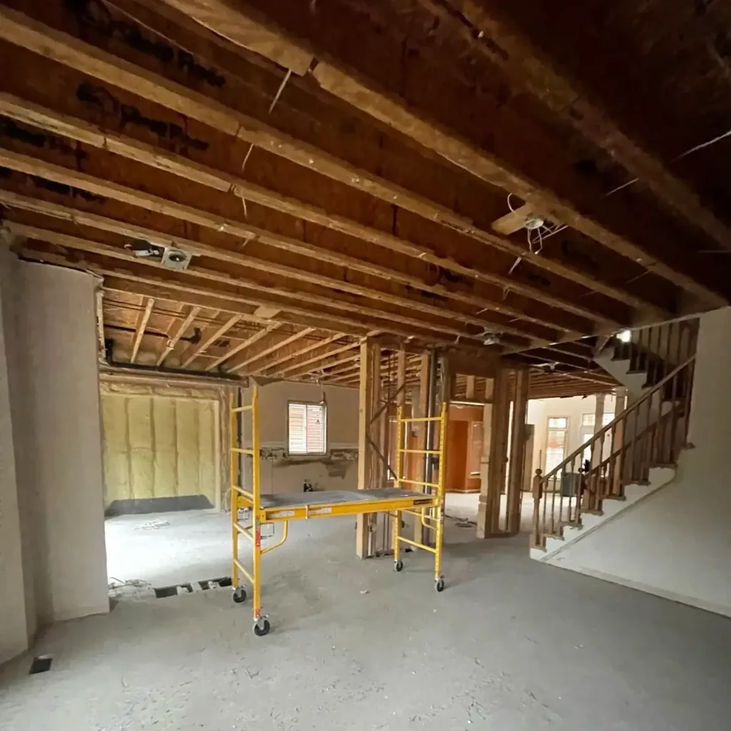 Finished basement living space with contemporary design